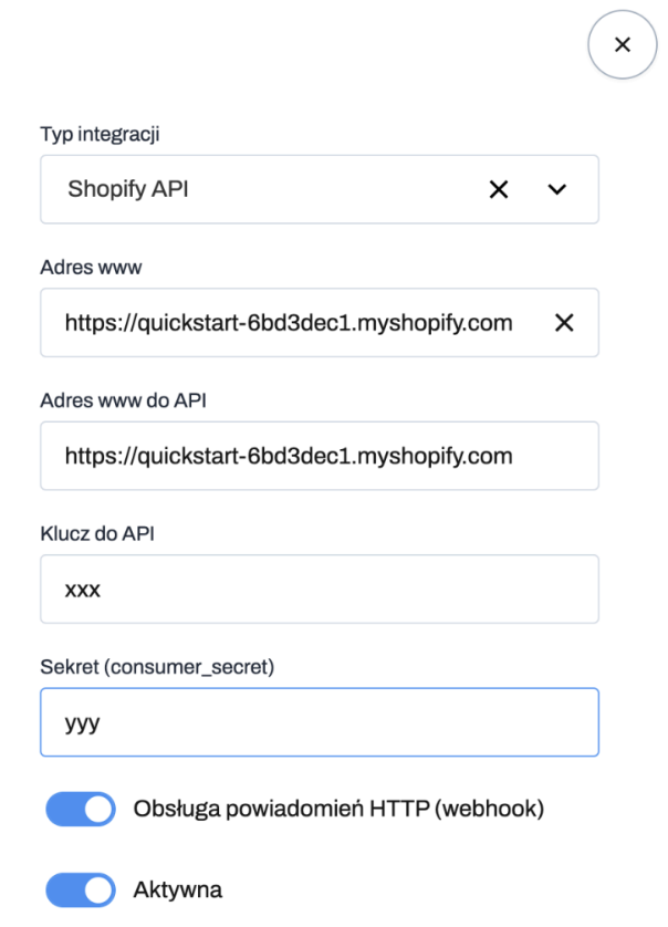 typ integracji na BB: Shopify